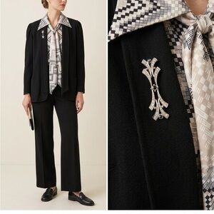 Vintage 3-Piece Set: [Brand/Material] Jacket, Matching Blouse & Statement Brooch